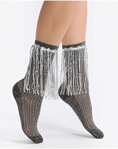 High Heel Jungle - Stevie Metallic Lurex Socks With Glitter Fringe