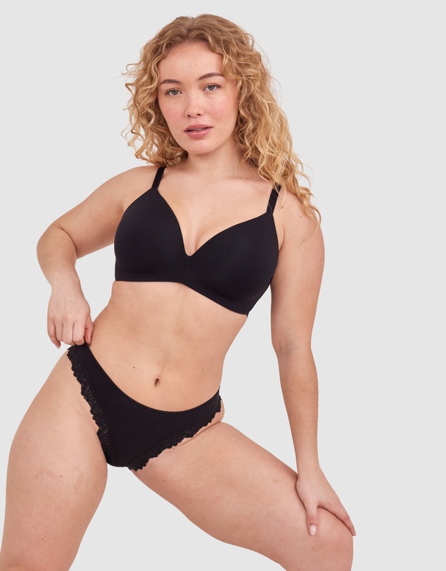 Bras N Things - NKD High Leg Lace Brazilian Knicker - Black