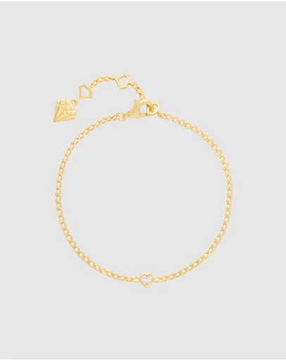 Wanderlust + Co - Heart Bezel 14K Gold Vermeil Curb Chain Bracelet