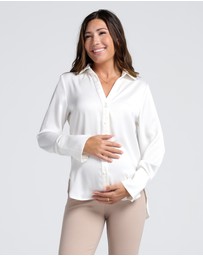Angel Maternity - Amelia White Maternity Acetate Shirt