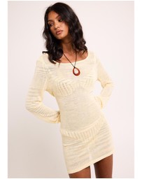 Subtitled - Olive Long Sleeve Sheer Dress