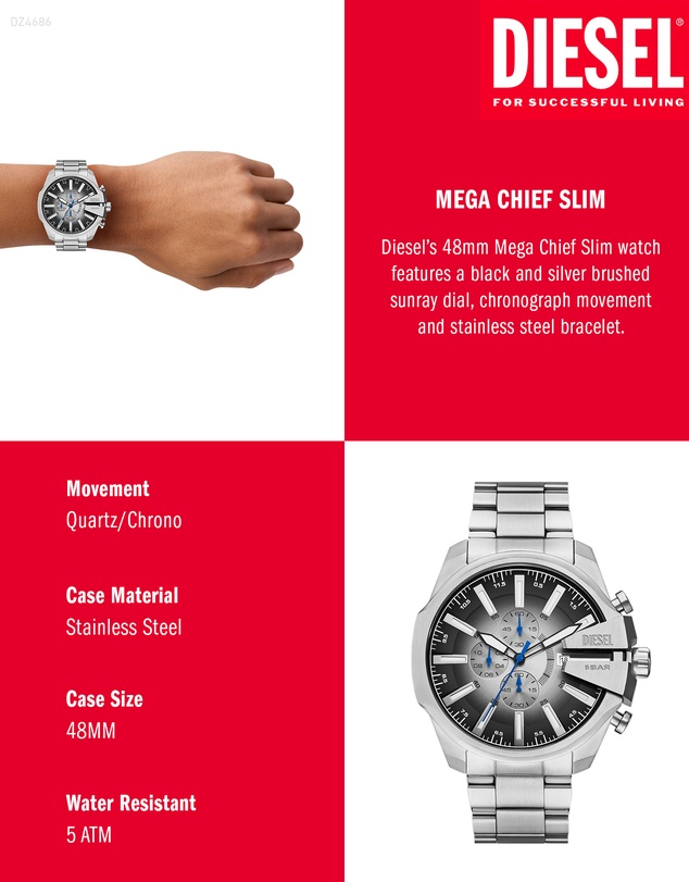 Diesel - Mega Chief Slim Silver Tone Analogue-Chronograph Watch