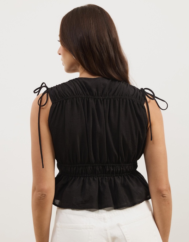 Atmos&Here - Ray Linen Blend Sleeveless Gathered Top
