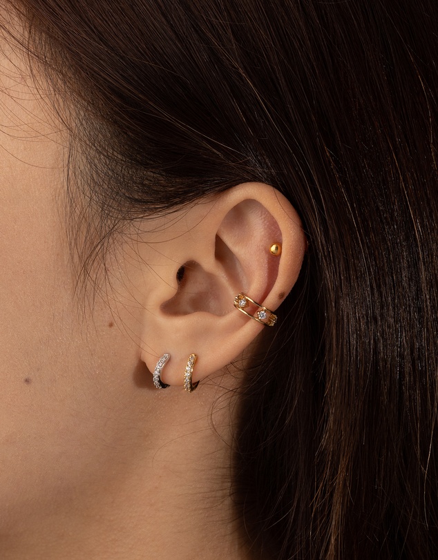 Wanderlust + Co - Classic Pave Silver 7mm Huggie Earrings