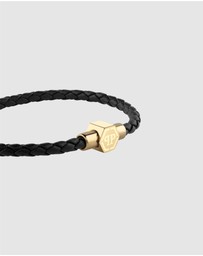 Philipp Plein - PLEIN ENIGMA IP Yellow Gold Hexagon Magnetic Black Leather Bracelet