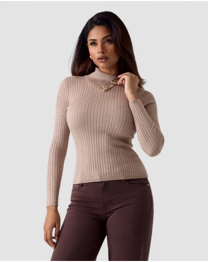 GUESS - Eco Priscilla T-Neck Cable Rib Sweater