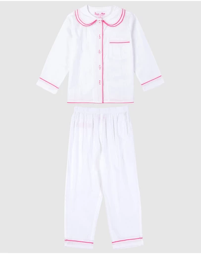 Sant And Abel - Girls White Cambric Long Sleeve PJ Set