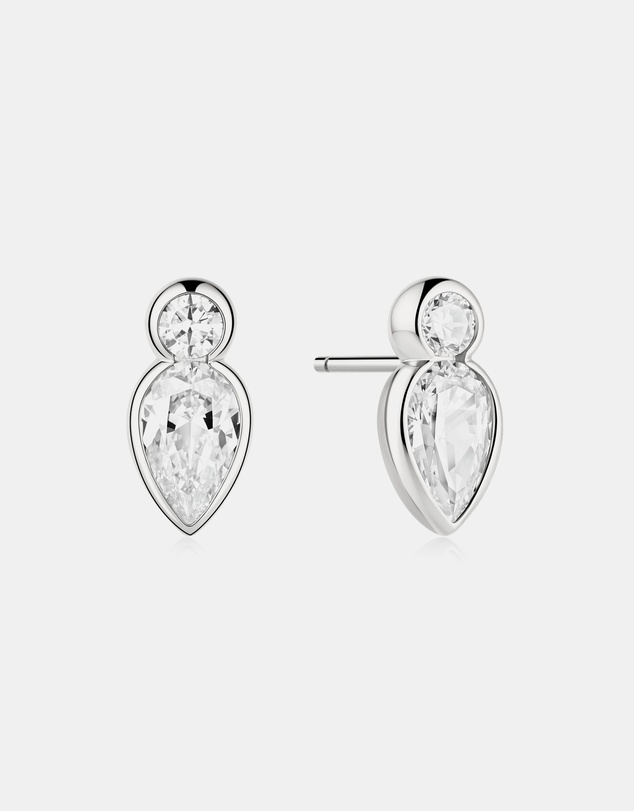 Ania Haie - Silver Bezel Inverted Teardrop & Round Stud Earrings
