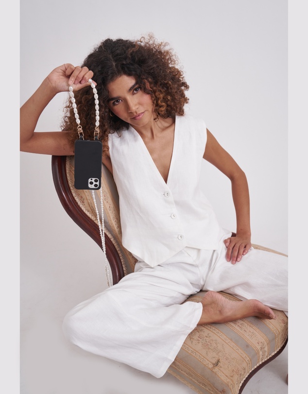 LOUVE COLLECTION - Le Cafe Noir Phone Case + Pearl Crossbody Chain & Wristlet