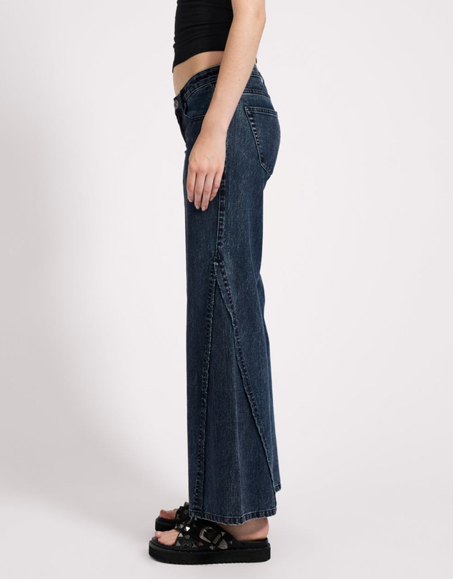 ONE TEASPOON - Johnnies Low Waist Wide Leg Flared Denim Jeans - Indigo Blue