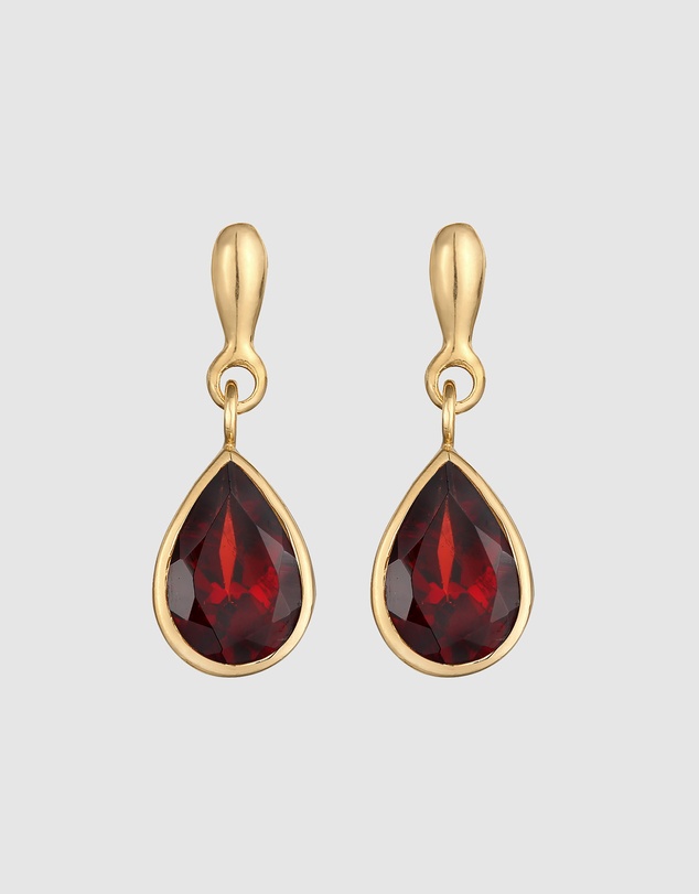 Elli Jewelry - Garnet Teardrop Earrings in Gold-Plated 925 Silver