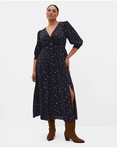 City Chic - Alisia Elbow Sleeve Ditsy Print Maxi Dress