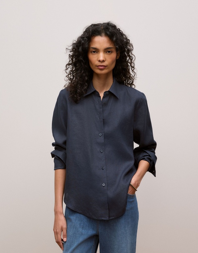 Trenery - Linen Classic Shirt in Night Sky