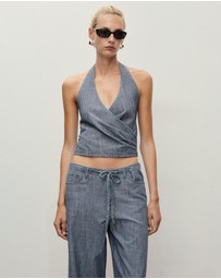 M.N.G - Striped Crossover Denim Top