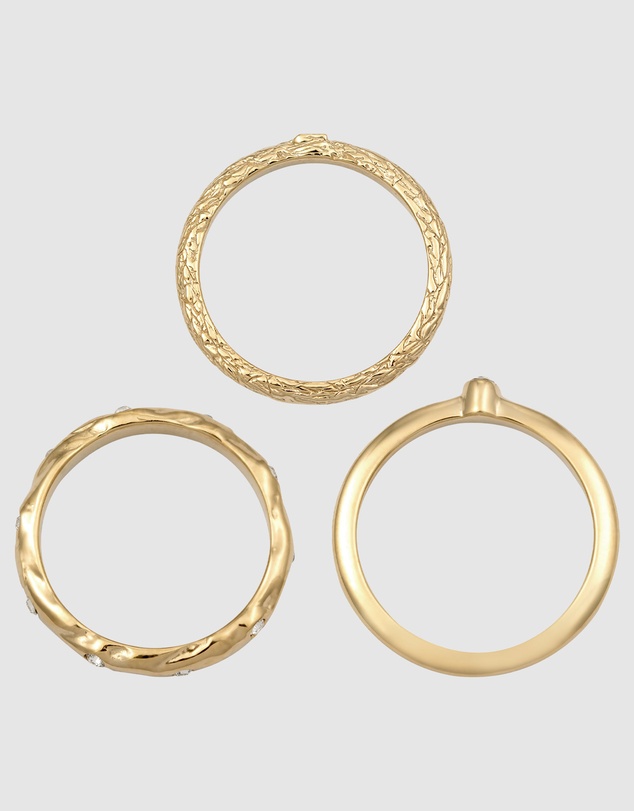Elli Jewelry - Ring Set of 3 Crystal 925 Sterling Silver Gold-Plated