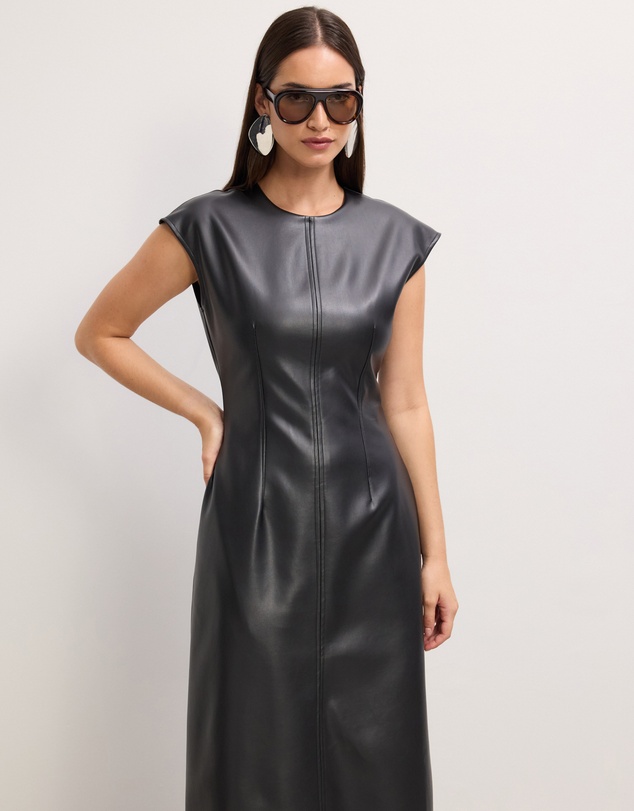 The Fated - Cam Faux Leather Midi Dress