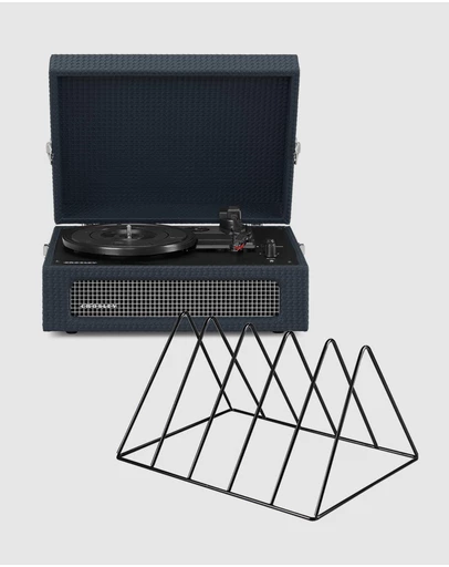 Crosley - Crosley Voyager Bluetooth Portable Turntable + Gadhouse Vinyl Rack Bundle - Navy