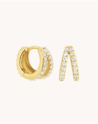 Astrid & Miyu - Illusion Crystal 18ct Gold Plated Huggies