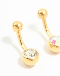 Lovisa - Gold Plated Titanium Cubic Zirconia Simple Belly Bars 2-Pack
