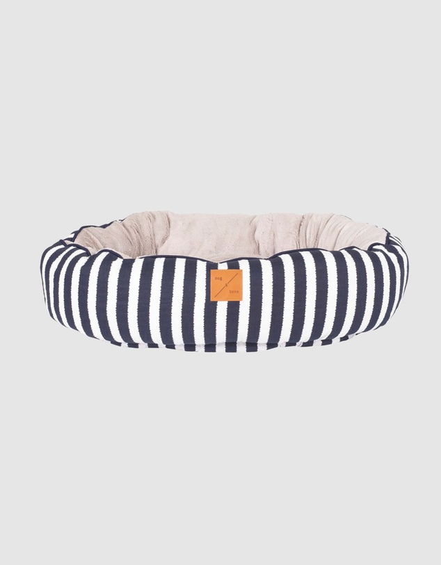Mog & Bone - 4 Seasons Reversible Circular Dog Bed - Navy Hamptons Stripe Print