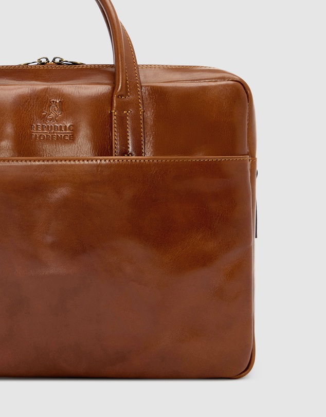 Republic of Florence - The Tokyo Tan Leather Laptop Briefcase