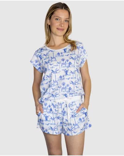 Sant And Abel - Women's Skydog Toile Blue Jersey Short PJ Set