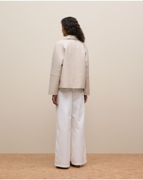 Trenery - Leather Double Breasted Cropped Jacket in Stone