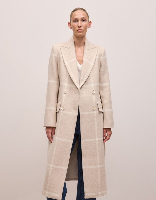 Trenery - Italian Wool Blend Check Coat in Stone