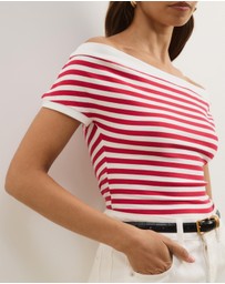 Atmos&Here - Esme Stripe Jersey Off Shoulder Top