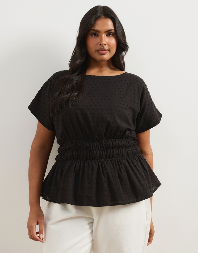 Atmos&Here Curvy - Embroidered Gathered Top