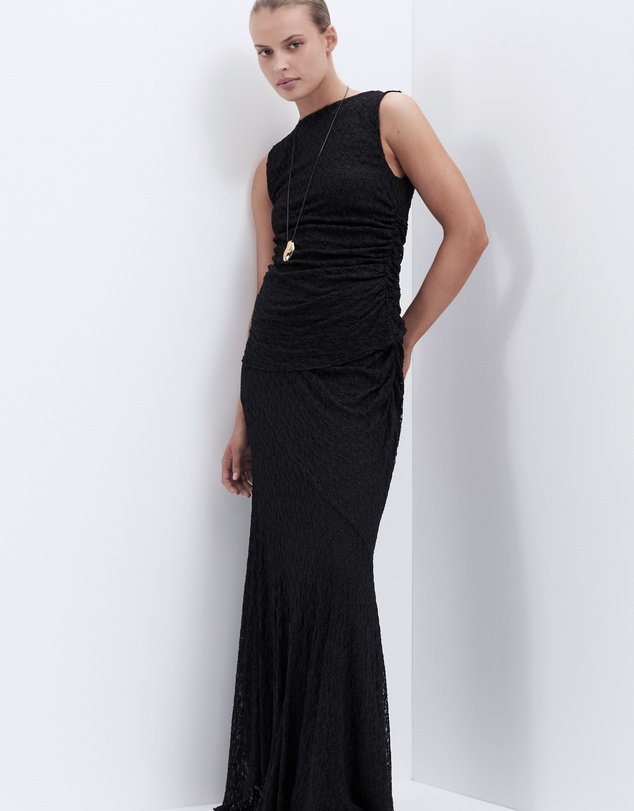 UNISON - Lace Ruched Maxi Skirt