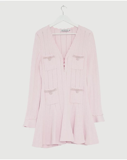 Revibe - Repaired Self Portrait Trim Knit Mini Dress - AU 12