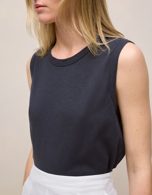 Trenery - Linen Cotton Crew Tank in Night Sky