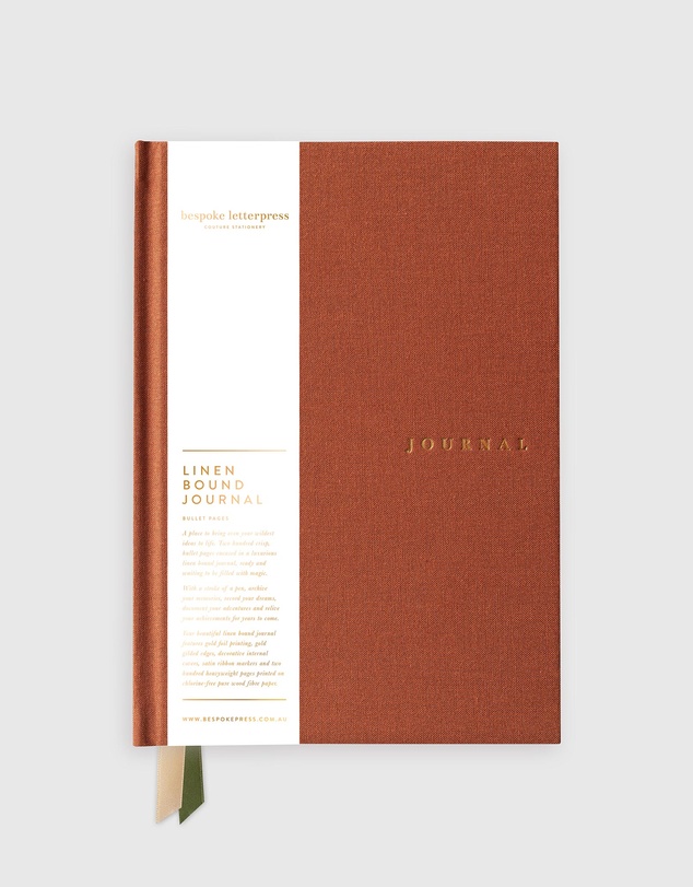 Bespoke Letterpress - Linen Bound Journal - Burnt Clay (Blank Journal)