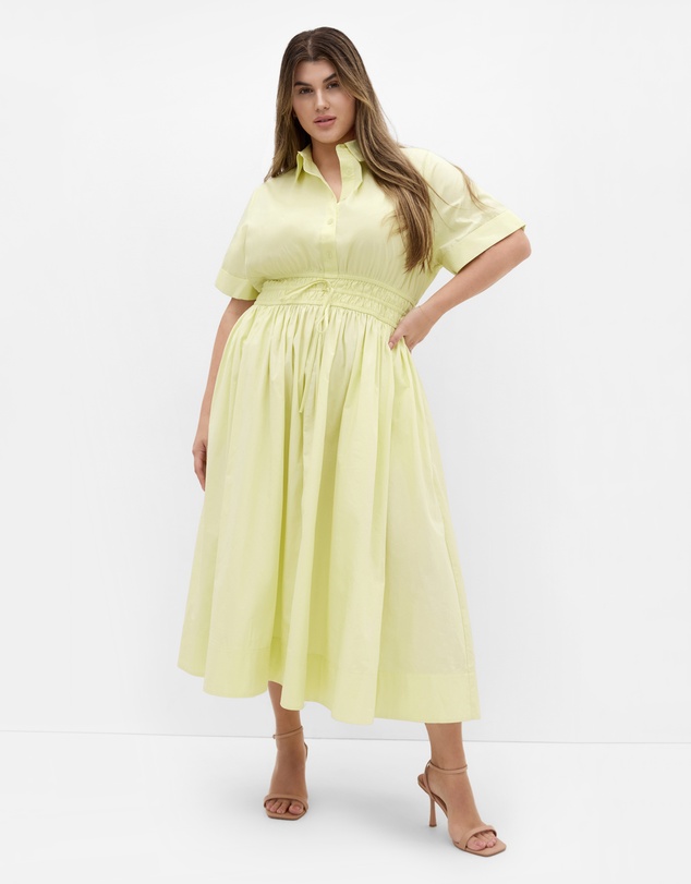 City Chic - Plus size Lana Midi Shirt Dress - lemon