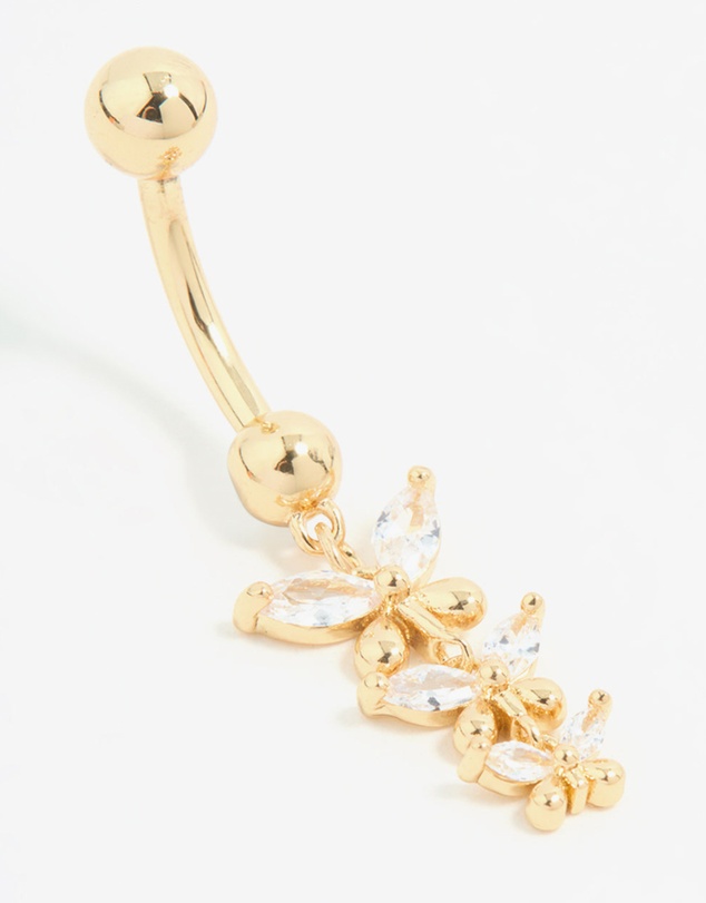 Lovisa - Gold Plated Titanium Cubic Zirconia Butterfly Trio Belly Bar
