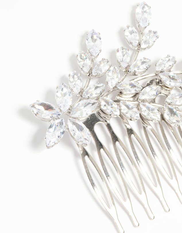 Lovisa - Silver Diamante Flower & Leaf Hair Comb