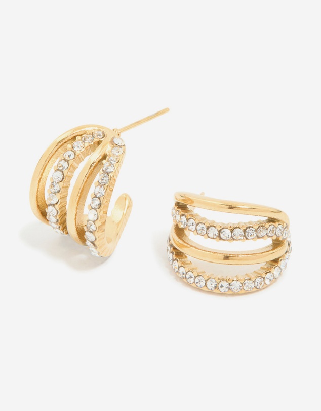Lovisa - Waterproof Gold Plated Stainless Steel Cubic Zirconia Pave 4-Row Illusion Hoop Earrings