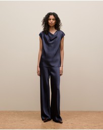 Trenery - Satin Cowl Neck Blouse in Night Sky