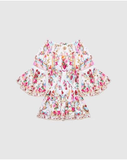 Camilla - Off Shoulder Shirred Waist Mini Dress - Kids-Teens