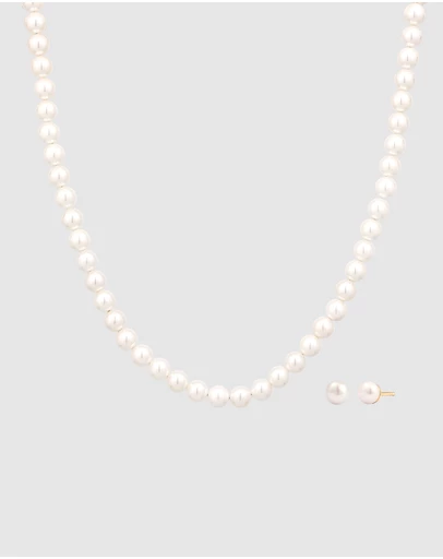 Elli Jewelry - Freshwater Pearl Jewellery Set in Gold-Plated 925 Silver