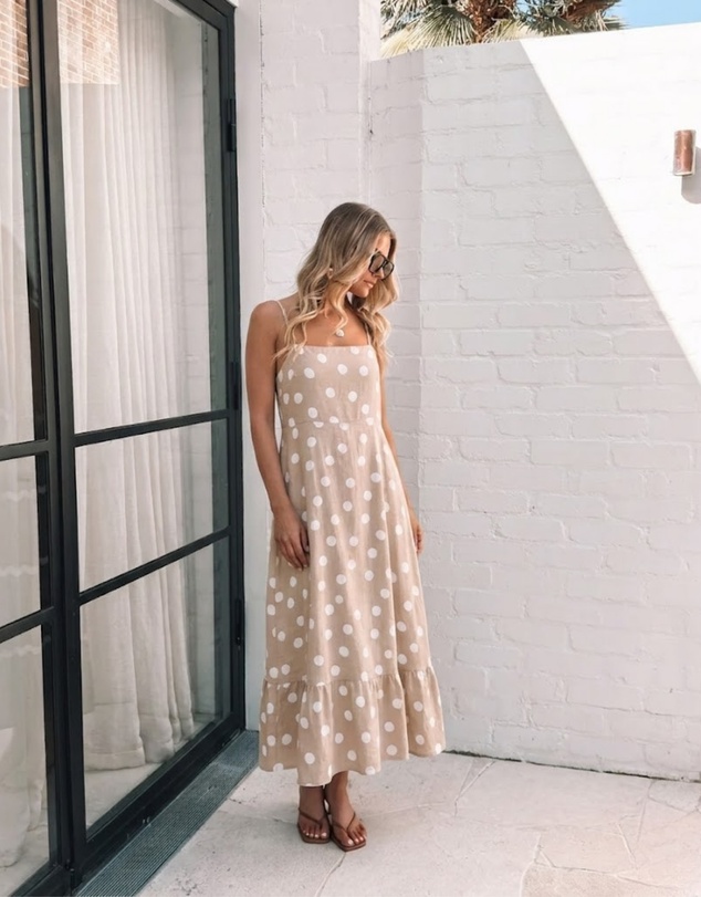 Esther & Co - Crescent Dress - Beige Spot