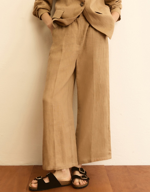 Emme - Ecru Linen Tailored Trousers