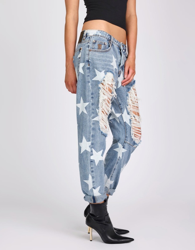 ONE TEASPOON - Saints Low Waist Boyfriend Denim Jeans - Starwash Blue