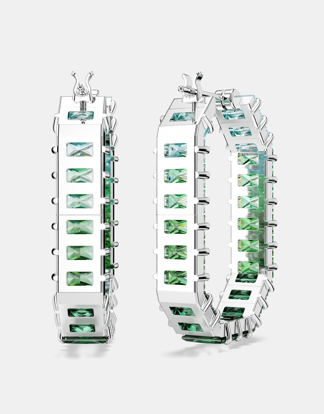 Swarovski - Matrix Hoop Earrings, Baguette Cut, Octagon Shape, Colour Gradient, Green, Rhodium-Plated