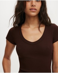Cotton On - Goldie Rib V Neck Short Sleeve