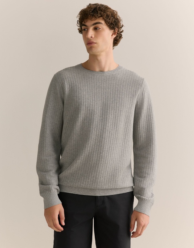 Trenery - Cotton Mouline Textured Crew Knit in Grey Melange