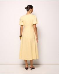 AERE - Elowen Linen Puff Sleeve Midi Dress