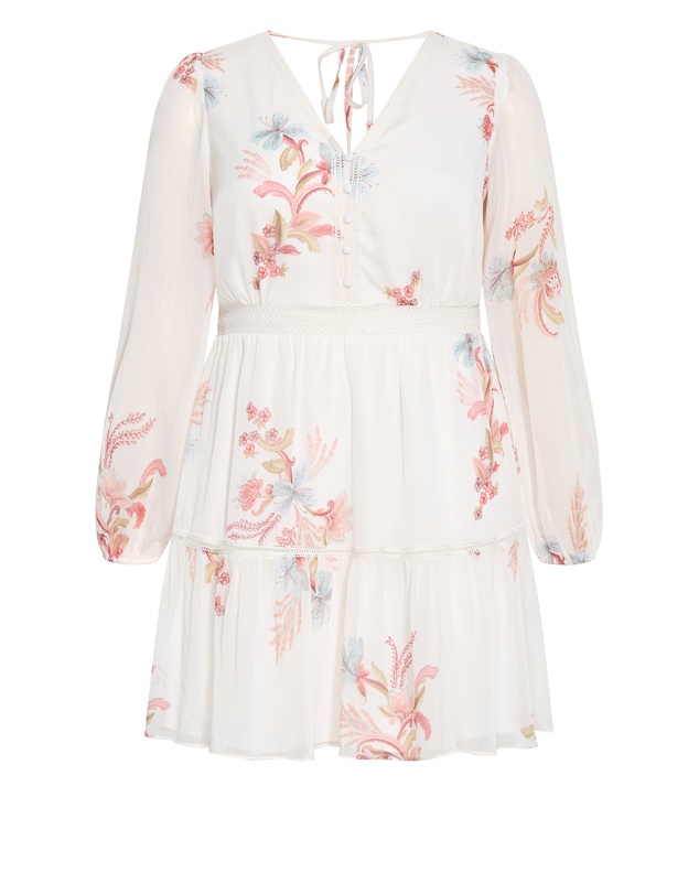 City Chic - Plus size Kiki Long Sleeve Print Mini Dress - ivory