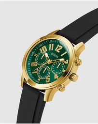 GUESS - Parker Gold 44mm Green Dial Black Silicone Strap